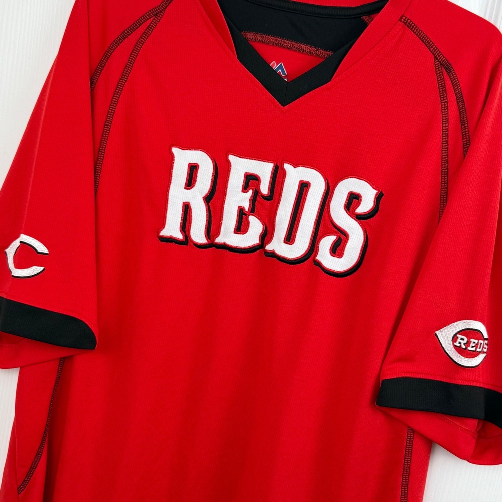 Cincinnati Reds Majestic Jersey Mens L Red MLB V Neck Baseball Sewn Logo